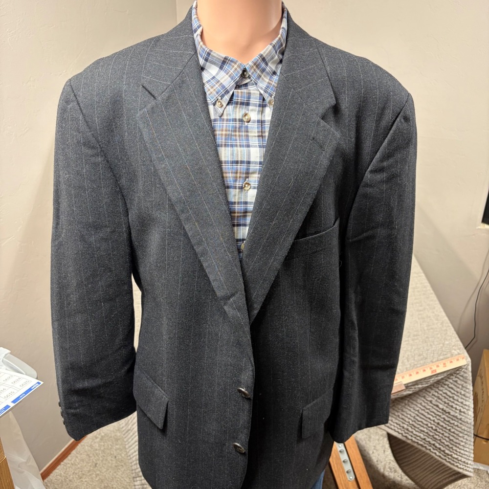 Chaps Ralph Lauren Mens 46R Wool Pinstripe Blazer Sport Coat Charcoal Gray